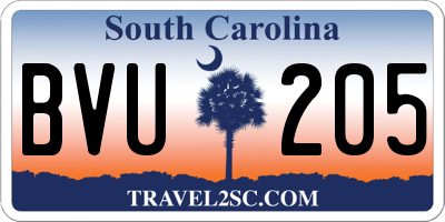 SC license plate BVU205