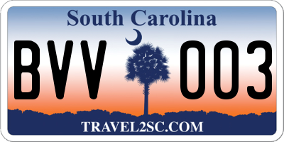 SC license plate BVV003