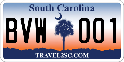 SC license plate BVW001