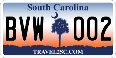 SC license plate BVW002