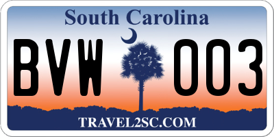 SC license plate BVW003