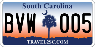 SC license plate BVW005