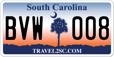 SC license plate BVW008