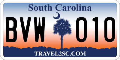 SC license plate BVW010