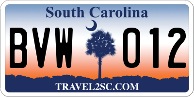 SC license plate BVW012