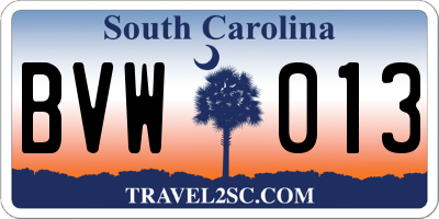 SC license plate BVW013