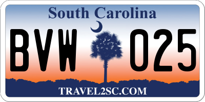 SC license plate BVW025