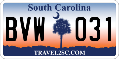 SC license plate BVW031