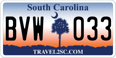 SC license plate BVW033