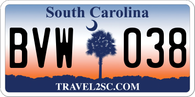 SC license plate BVW038