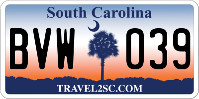 SC license plate BVW039