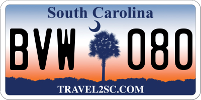 SC license plate BVW080