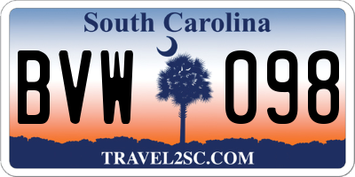 SC license plate BVW098