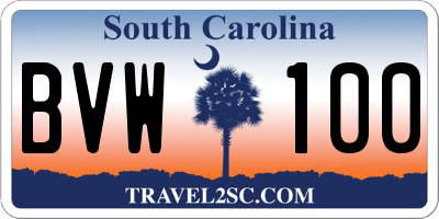 SC license plate BVW100