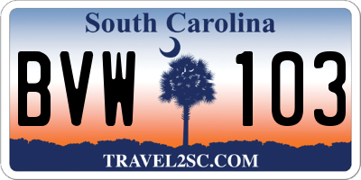 SC license plate BVW103