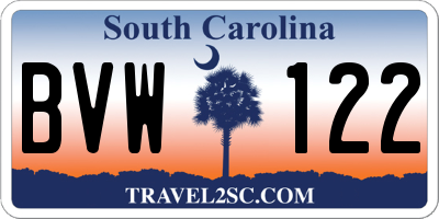 SC license plate BVW122