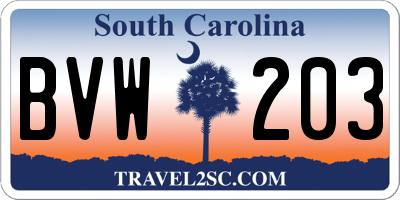 SC license plate BVW203