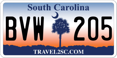 SC license plate BVW205