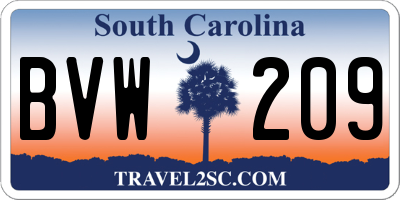 SC license plate BVW209