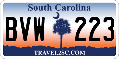 SC license plate BVW223
