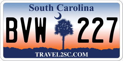 SC license plate BVW227