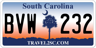 SC license plate BVW232