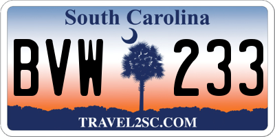 SC license plate BVW233