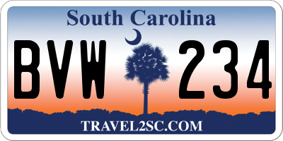 SC license plate BVW234