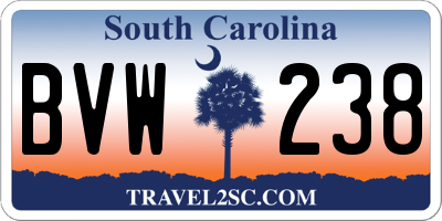 SC license plate BVW238