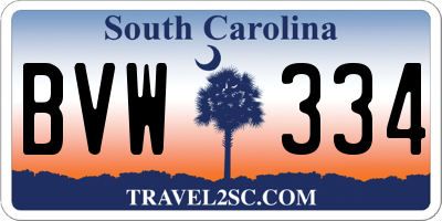 SC license plate BVW334