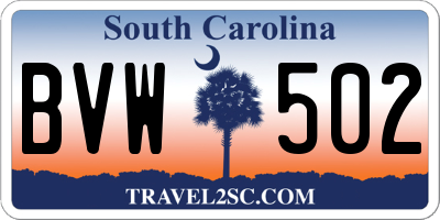 SC license plate BVW502