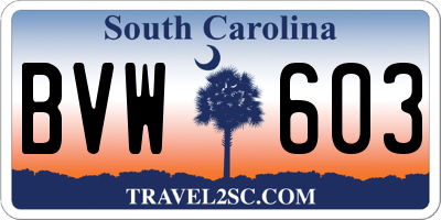 SC license plate BVW603
