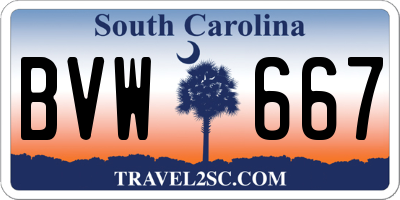SC license plate BVW667