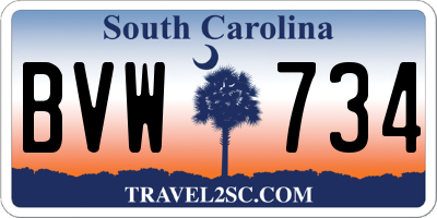 SC license plate BVW734