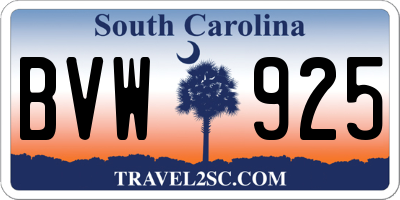 SC license plate BVW925
