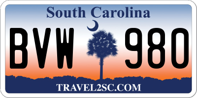 SC license plate BVW980