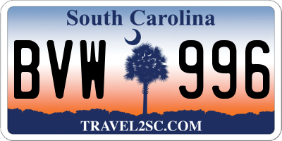 SC license plate BVW996