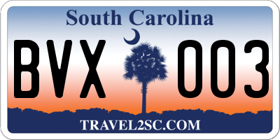 SC license plate BVX003