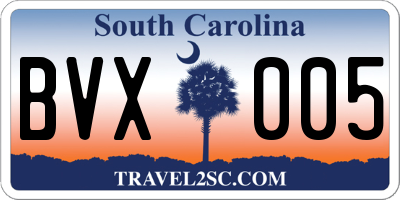 SC license plate BVX005