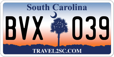 SC license plate BVX039