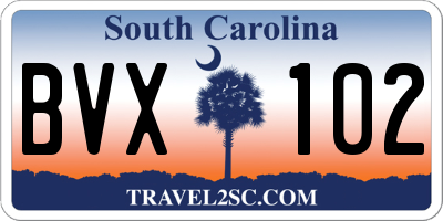 SC license plate BVX102