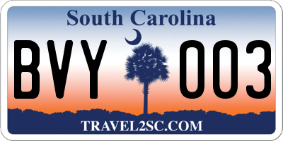 SC license plate BVY003