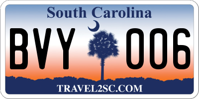 SC license plate BVY006