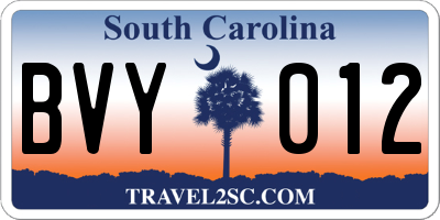 SC license plate BVY012