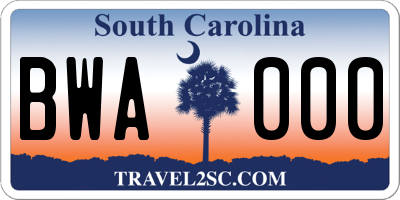 SC license plate BWA000