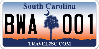 SC license plate BWA001