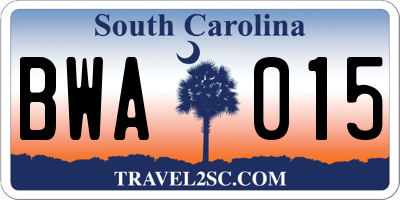 SC license plate BWA015
