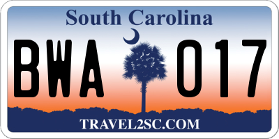 SC license plate BWA017