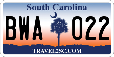 SC license plate BWA022