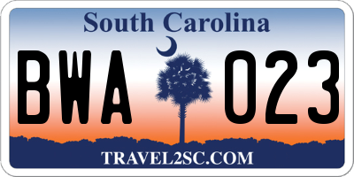 SC license plate BWA023